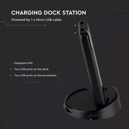 Power Bank 8000mAh/3,7V com carregamento sem fios e estação de ancoragem preta