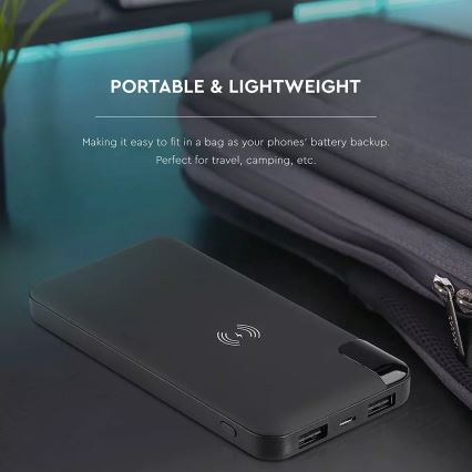 Power Bank 8000mAh/3,7V com carregamento sem fios e estação de ancoragem preta