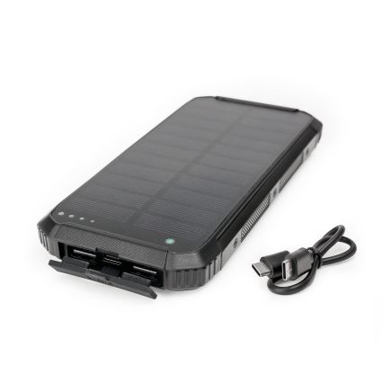 Power bank com luz LED, carregamento sem fios e painel solar Power Delivery 15W/10000 mAh preto