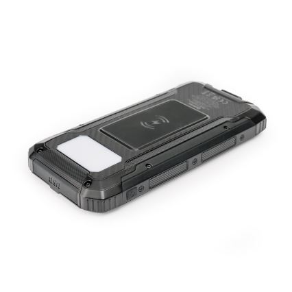 Power bank com luz LED, carregamento sem fios e painel solar Power Delivery 15W/10000 mAh preto