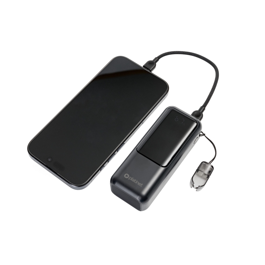 Power bank com ecrã LED, Power Delivery, 10000 mAh, 3,7 V, preto