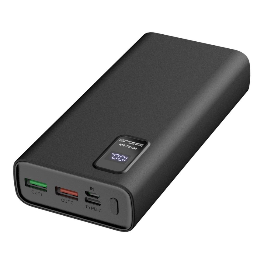 Power Bank com visor LED Power Delivery 20000 mAh 3,7V preta