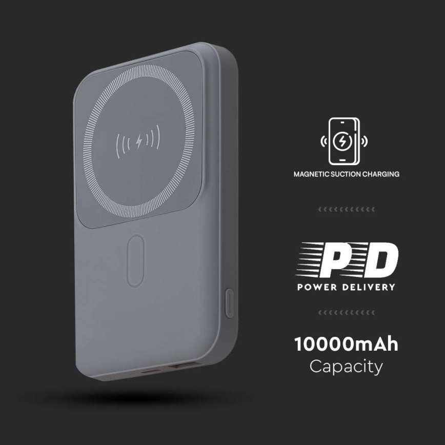 Power Bank Magnética com carregamento sem fios Power Delivery 10 000mAh/20W/3,7V cinzento