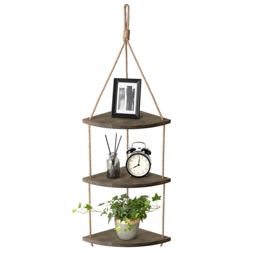 Prateleira de canto pendente 90x25 cm castanha