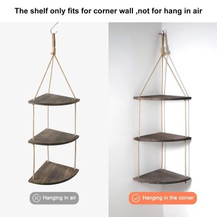 Prateleira de canto pendente 90x25 cm castanha
