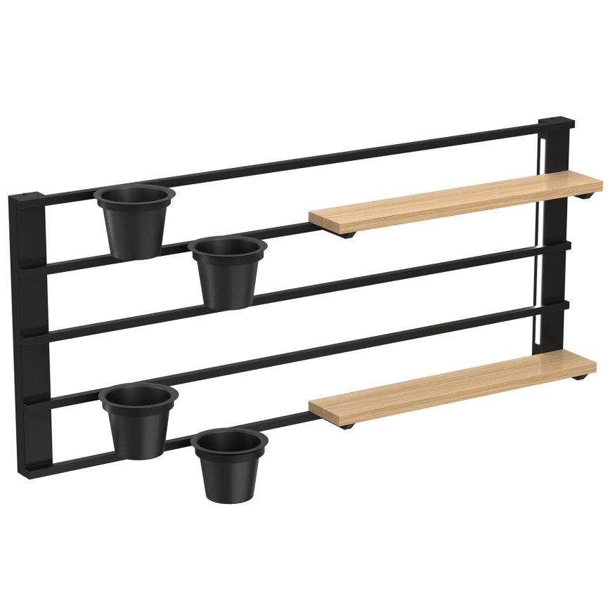 Prateleira de parede com vasos de flores e iluminação LED SHELF 50x118 cm preto/bege/pinho