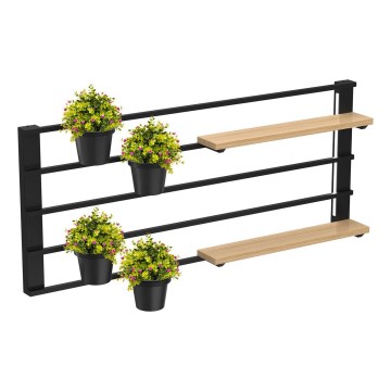 Prateleira de parede com vasos de flores e iluminação LED SHELF 50x118 cm preto/bege/pinho