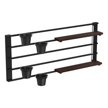 Prateleira de parede com vasos de flores e iluminação LED SHELF 50x118 cm preto/castanho/pinho