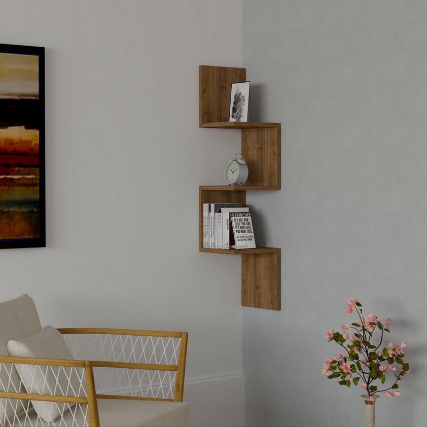 Prateleira de parede de canto ZIKZAK 105,5x25 cm castanho