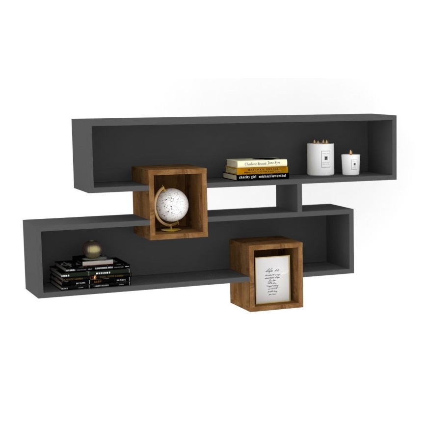 Prateleira de parede KAREN 120x72,2 cm antracite/castanho