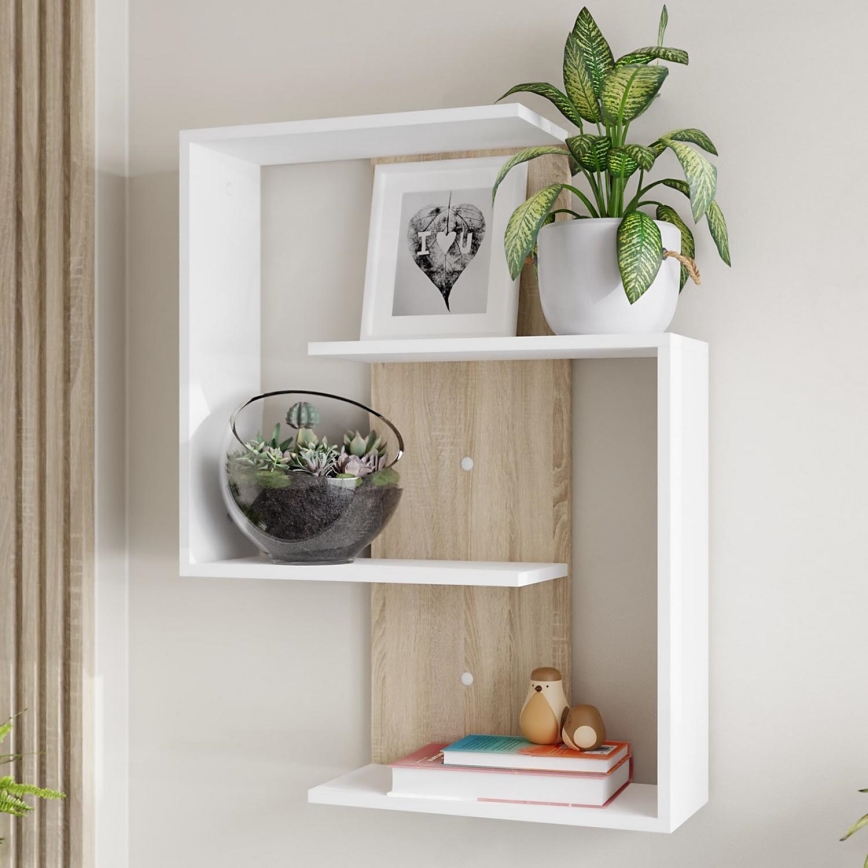 Prateleira de parede MORIKO 85x65 cm branco/castanho