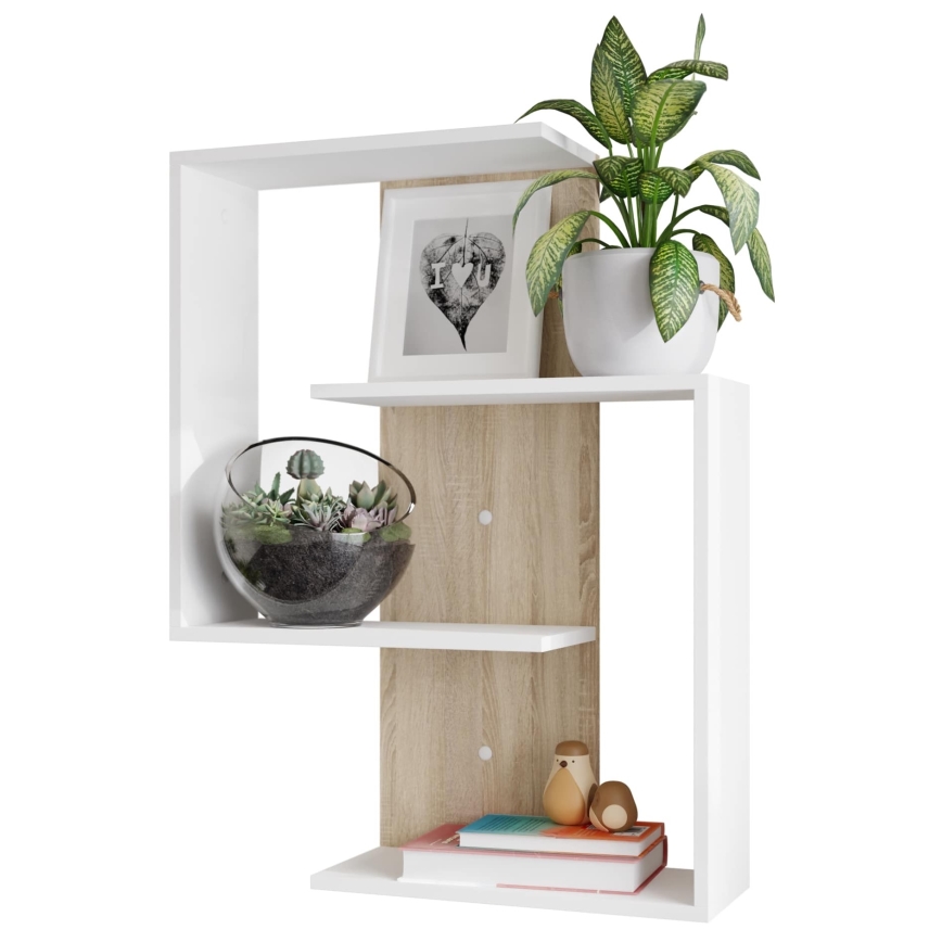 Prateleira de parede MORIKO 85x65 cm branco/castanho