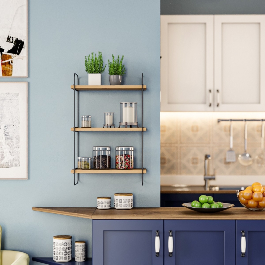 Prateleira de parede PULALIS 66x40 cm castanho/preto