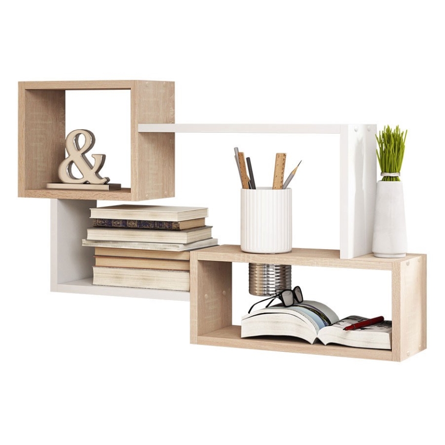 Prateleira mural TRIO 87x54x18 cm carvalho sonoma/branco