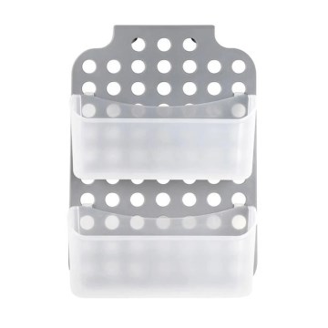 Prateleira suspensa de duplo nível para chuveiro 12x35,5 cm cinza/branca