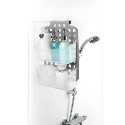 Prateleira suspensa de duplo nível para chuveiro 12x35,5 cm cinza/branca