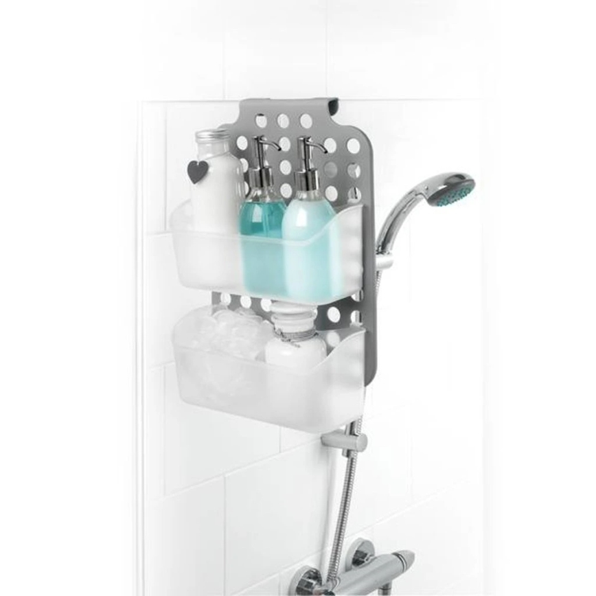 Prateleira suspensa de duplo nível para chuveiro 12x35,5 cm cinza/branca