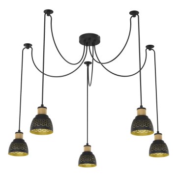 Prezent 27525 - Candeeiro suspenso MESCALA 5xE14/40W/230V aranha preto/árvore da borracha