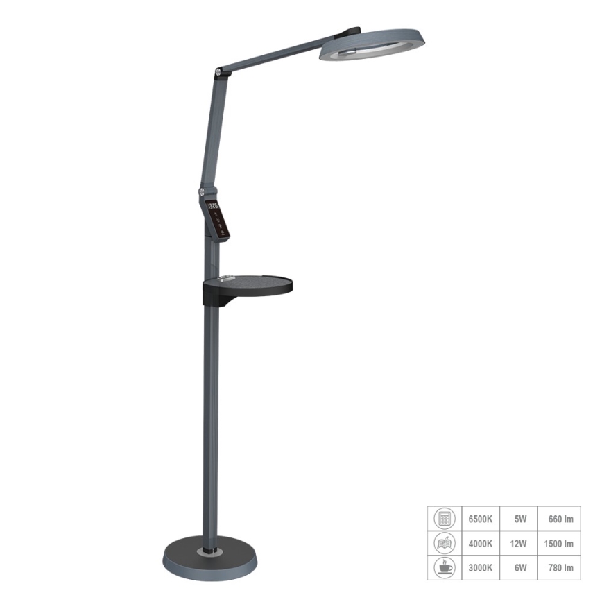 Prezent 31220 - Lâmpada de chão tátil regulável LED SALSA LED/15W/230V USB