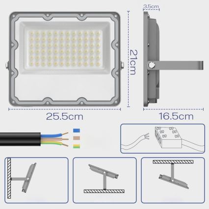 Projetor LED de exterior LED/100W/230V 4500K IP65 cinzento