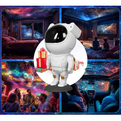 Projetor LED RGB LED/5W/5V astronauta + controlo remoto