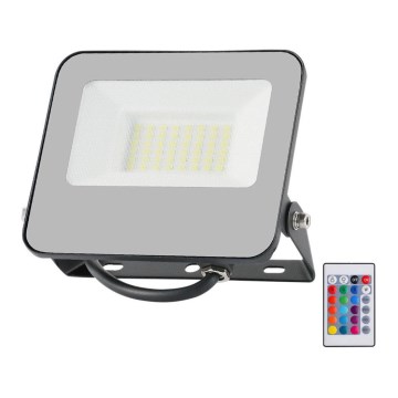 Projetor LED RGBW Regulável LED/30W/230V IP65 cinza + controlo remoto