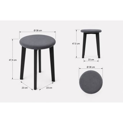 Pufe KUBE Ø 36 cm preto/cinzento