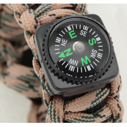 Pulseira multifuncional com bússola e pedra e aço bege