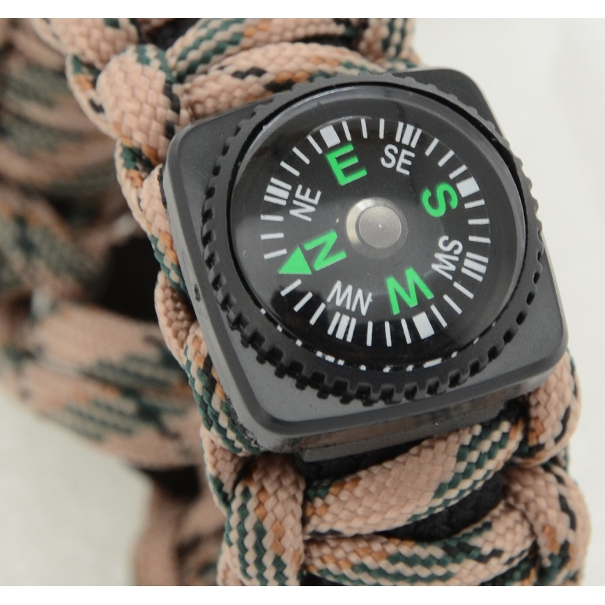 Pulseira multifuncional com bússola e pedra e aço bege