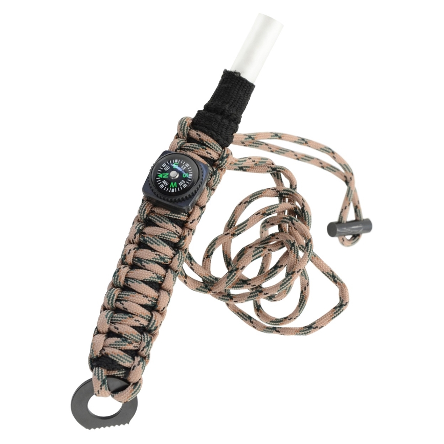 Pulseira multifuncional com bússola e pedra e aço bege