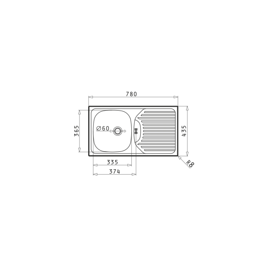 Pyramis 100139001 - Pia de cozinha ET78 78x43,5 cm satinada