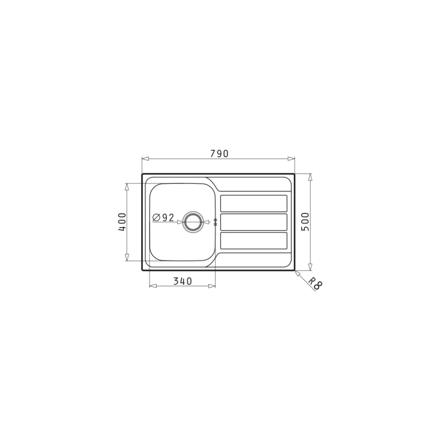 Pyramis 100178701 - Pia de cozinha ATHENA 79x50 cm satinada