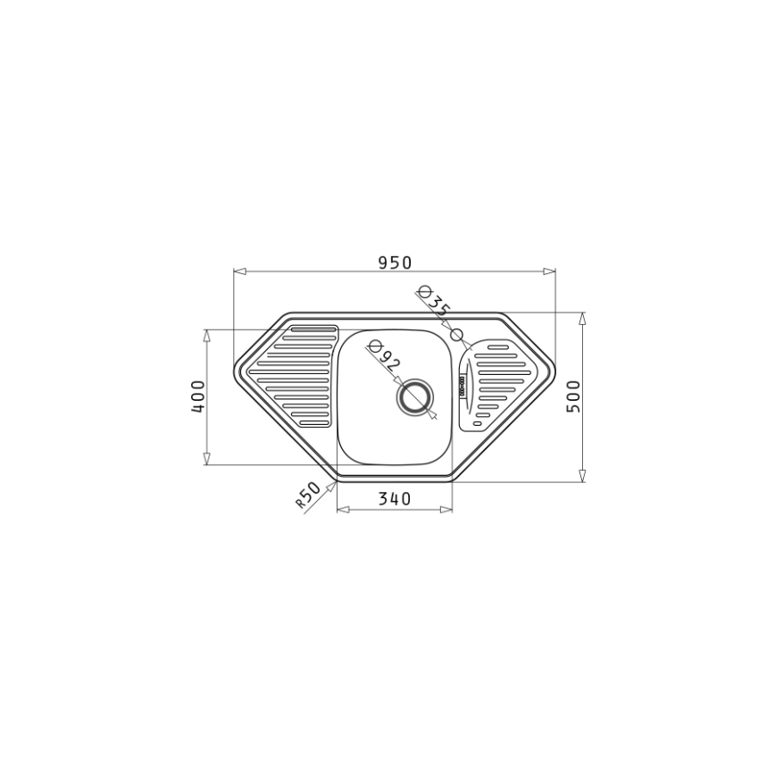 Pyramis 108760801 - Cuba de cozinha MEDUSA CORNER 95x50 cm