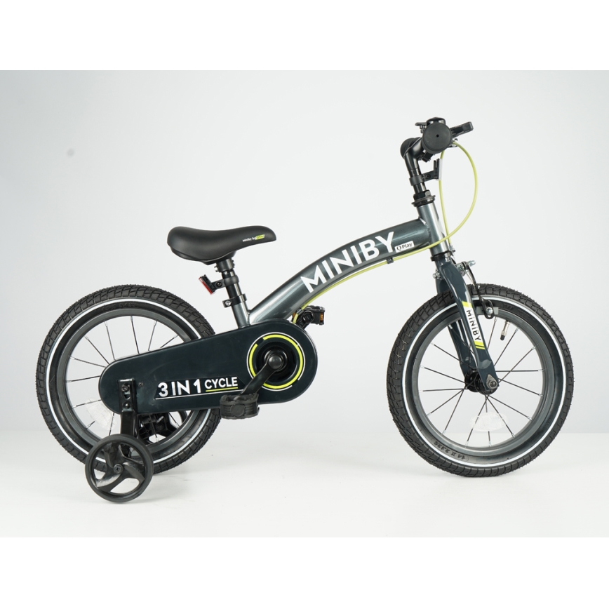 QPlay - Bicicleta infantil 14 MINIBY 3 em 1 cinzenta