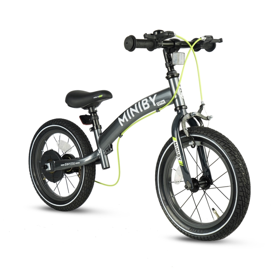 QPlay - Bicicleta infantil 14 MINIBY 3 em 1 cinzenta