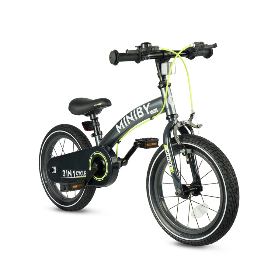 QPlay - Bicicleta infantil 14 MINIBY 3 em 1 cinzenta