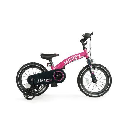 QPlay - Bicicleta infantil 14 MINIBY 3 em 1 rosa