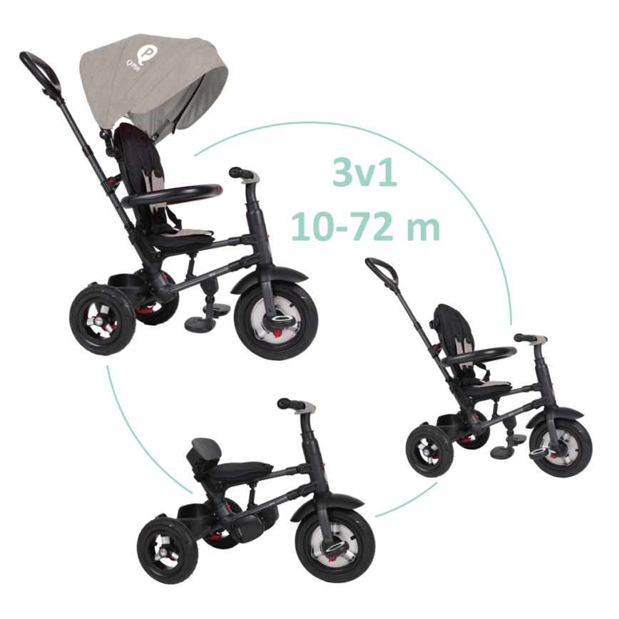 QPlay - Triciclo de criança 3em1 RITO AIR cinzento