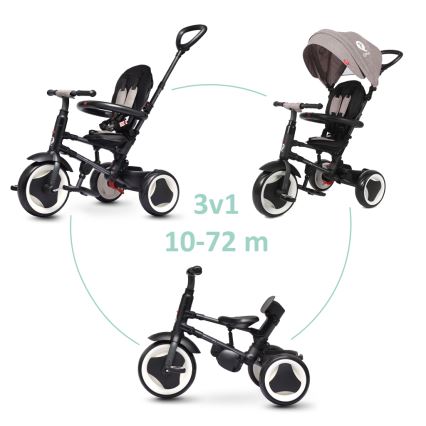 QPlay - Triciclo infantil 3 em 1 RITO EVO cinzento