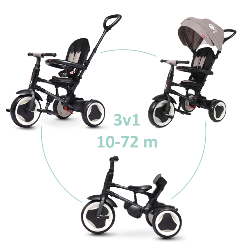 QPlay - Triciclo infantil 3 em 1 RITO EVO cinzento