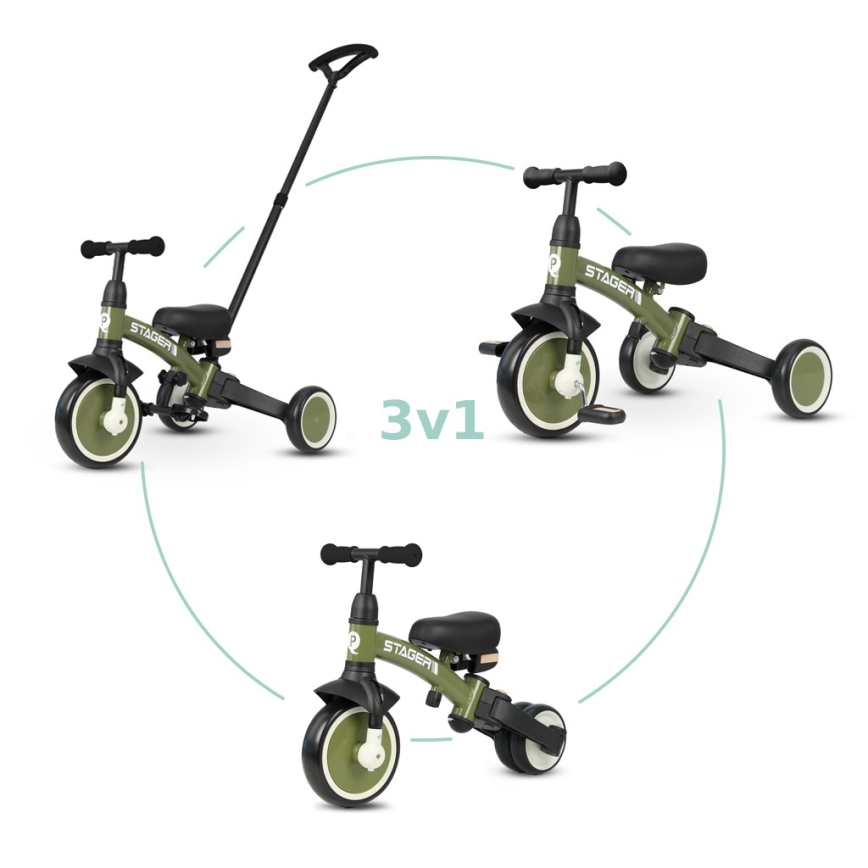QPlay - Triciclo infantil 3 em 1 STAGER verde
