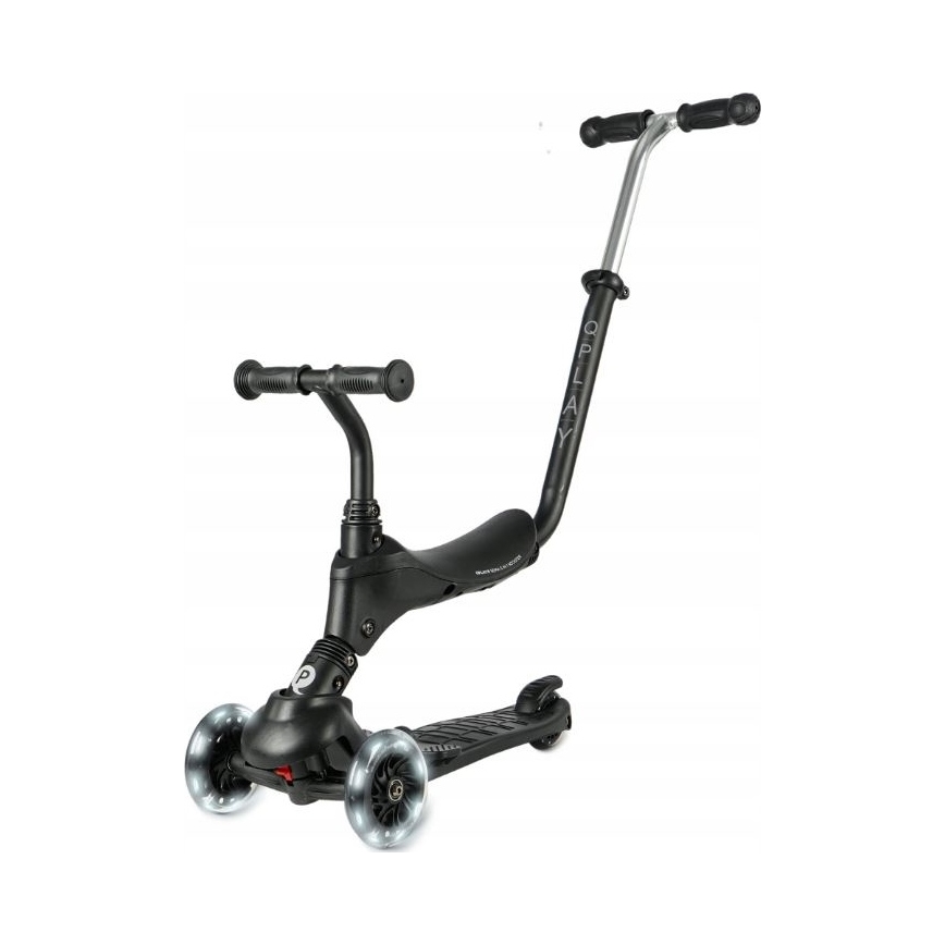 QPlay - Trotinete infantil SEMA PRO 5 em 1 com rodas LED, preta