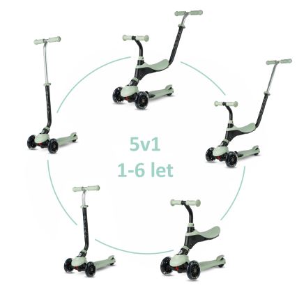 QPlay - Trotinete infantil SEMA PRO 5 em 1 com rodas LED verde