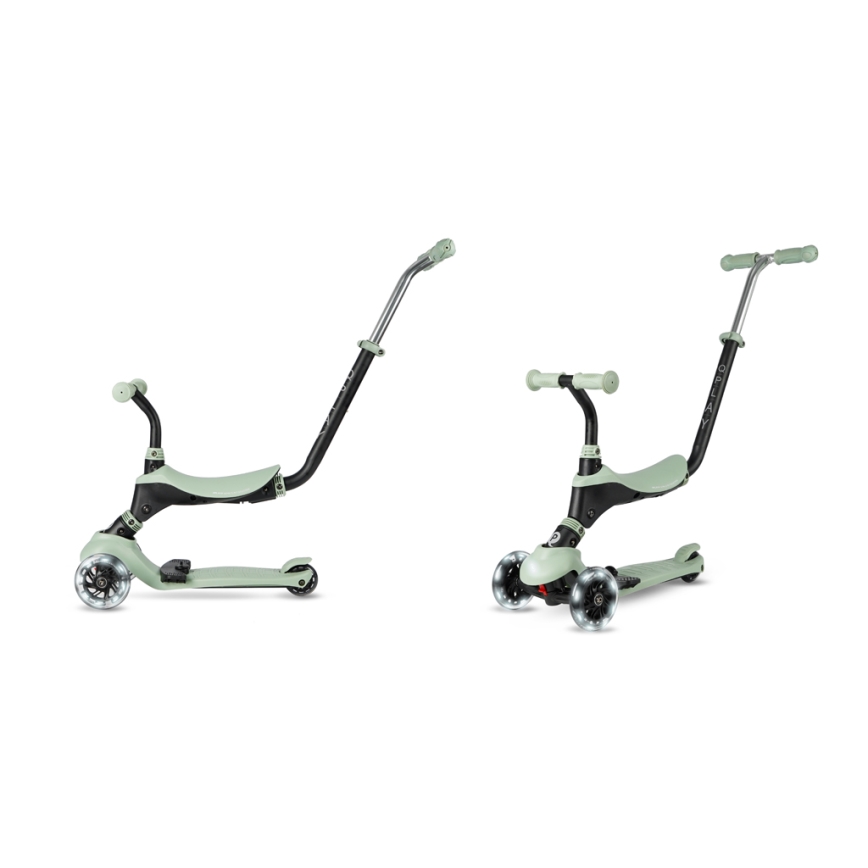 QPlay - Trotinete infantil SEMA PRO 5 em 1 com rodas LED verde