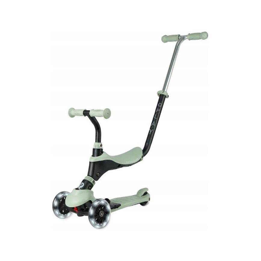 QPlay - Trotinete infantil SEMA PRO 5 em 1 com rodas LED verde