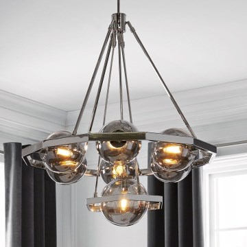 Quintiesse - Lustre em haste HARPER 7xE14/60W/230V Ø 81,3 cm cromado brilhante/fumê