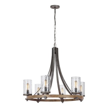 Quintiesse - Lustre suspenso com corrente ANGELO 6xE27/60W/230V, acabamento carvalho