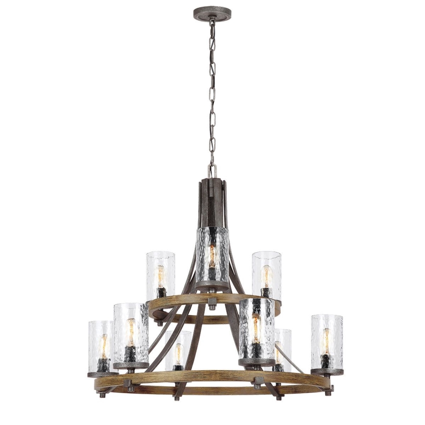 Quintiesse - Lustre suspenso com corrente ANGELO 9xE27/60W/230V, acabamento carvalho