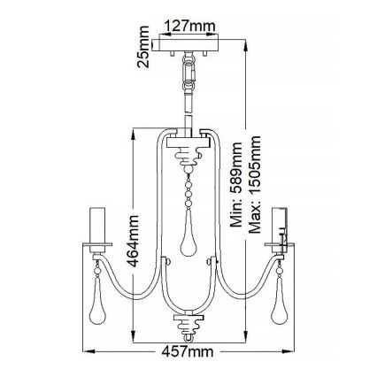 Quintiesse - Lustre em haste KARLEE 3xE14/60W/230V Ø 45,7 cm cromo fosco