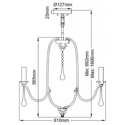 Quintiesse - Lustre de haste KARLEE 5xE14/60W/230V, Ø 61 cm, acabamento cromado fosco